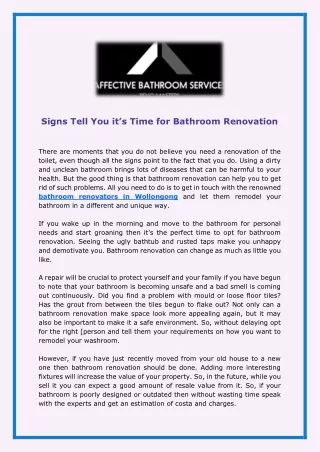 Signs Tell You it’s Time for Bathroom Renovation