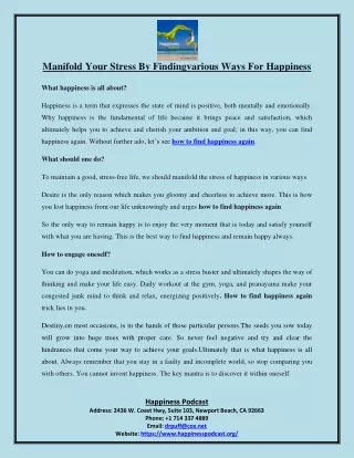Manifold Your Stress By Findingvarious Ways For Happiness