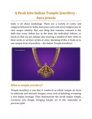 A Peak Into Indian Temple Jewellery - Aura Jewels