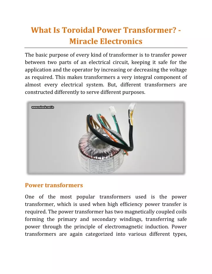 what is toroidal power transformer miracle