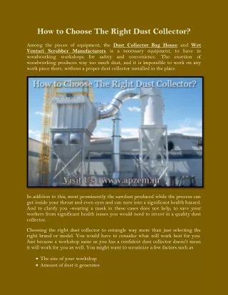 How to Choose The Right Dust Collector?