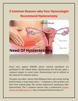 Gynaecologist Recommendation For Hysterectomy : Thanawala Maternity Home