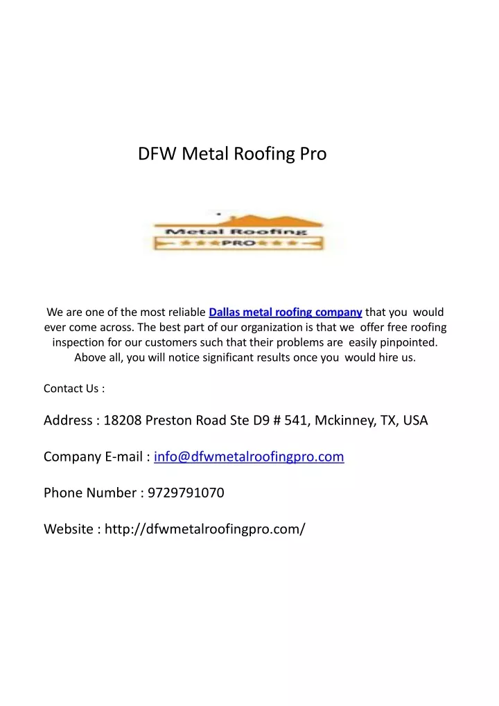 dfw metal roofing pro