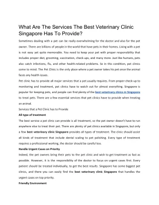 Best Veterinary Clinic Singapore