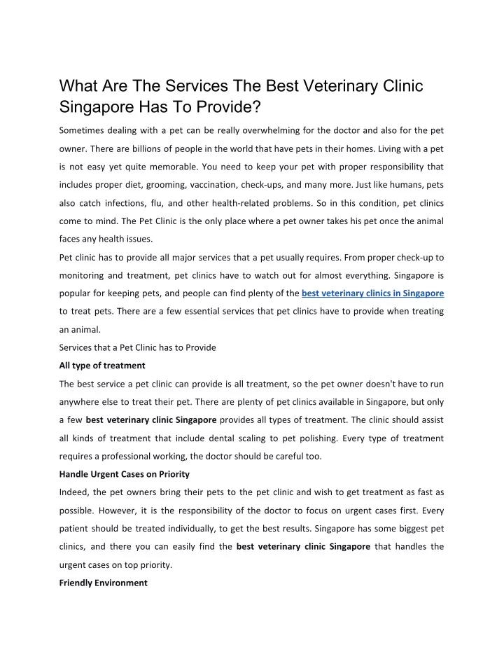 what are the services the best veterinary clinic