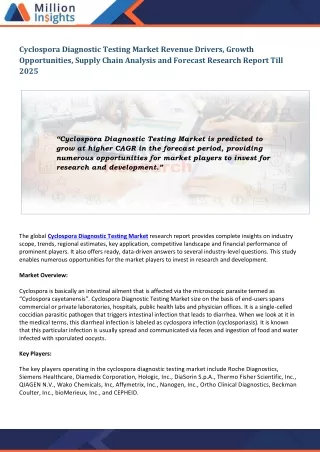 cyclospora diagnostic testing market revenue