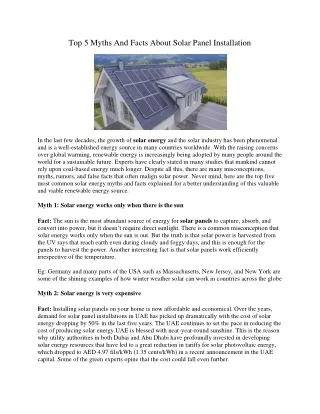 Top 5 Myths And Facts About Solar Panel Installation