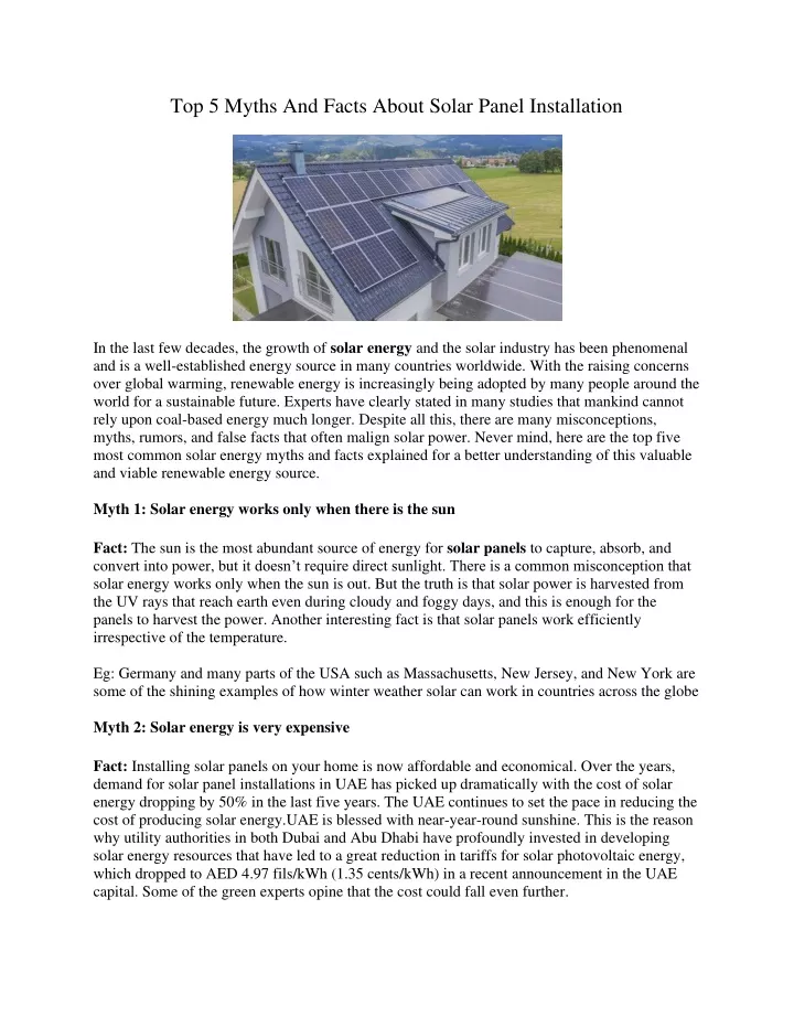 top 5 myths and facts about solar panel