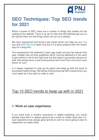 seo techniques top seo trends for 2021