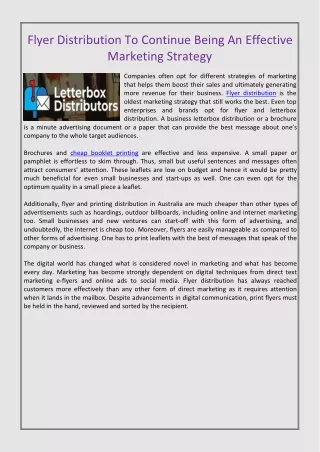 flyer distribution to continue being an effective