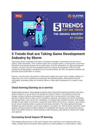 5 trends that are taking game development