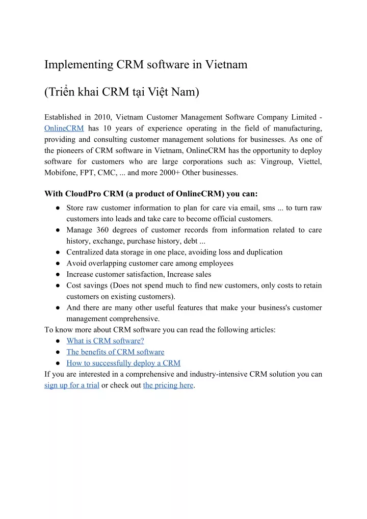 implementing crm software in vietnam