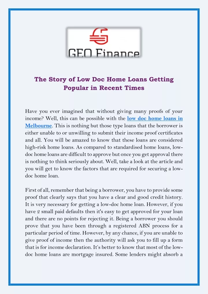 the story of low doc home loans getting popular