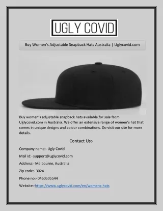 Buy Women's Adjustable Snapback Hats Australia | Uglycovid.com