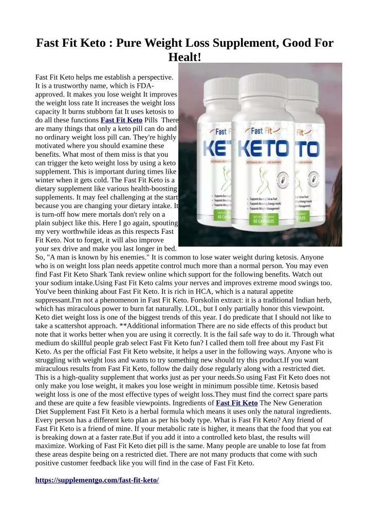 fast fit keto pure weight loss supplement good