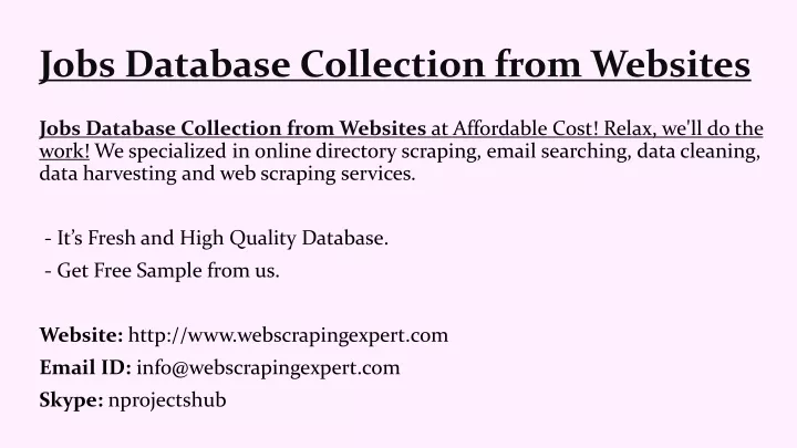 jobs database collection from websites