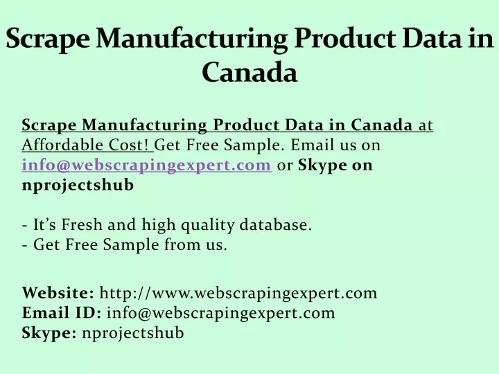 scrape manufacturing product data in canada