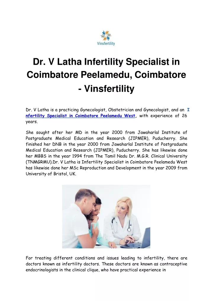dr v latha infertility specialist in coimbatore peelamedu coimbatore vinsfertility