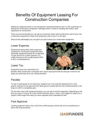 Looking To Apply For A Construction Equipment Leasing?