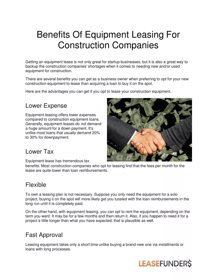 benefits of equipment leasing for construction companies