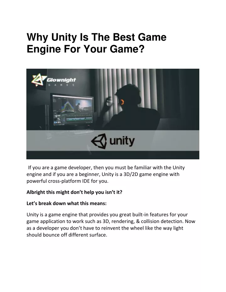 why unity is the best game engine for your game