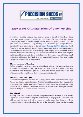 easy ways of installation of vinyl fencing