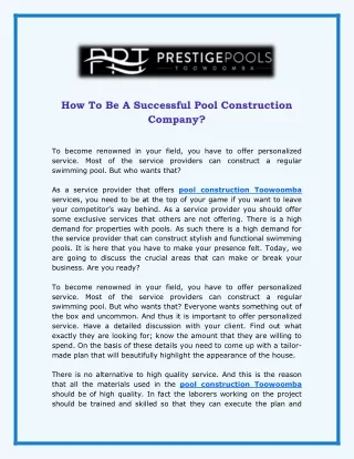 How To Be A Successful Pool Construction Company?