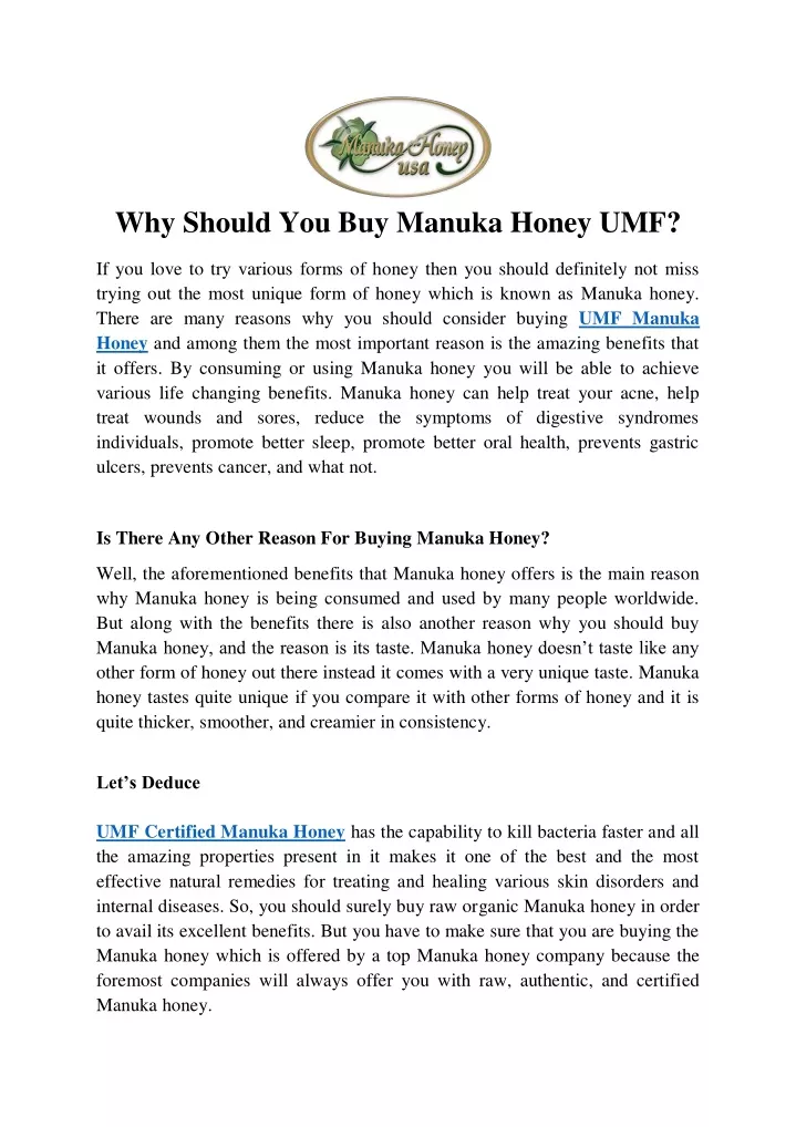 why should you buy manuka honey umf if you love