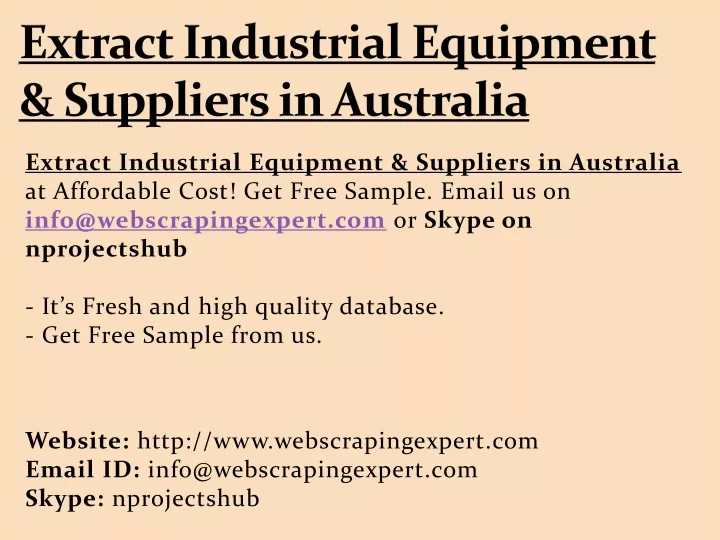 extract industrial equipment suppliers in australia