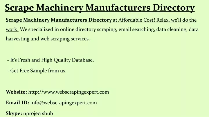 scrape machinery manufacturers directory