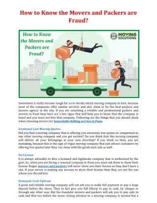 how to know the movers and packers are fraud