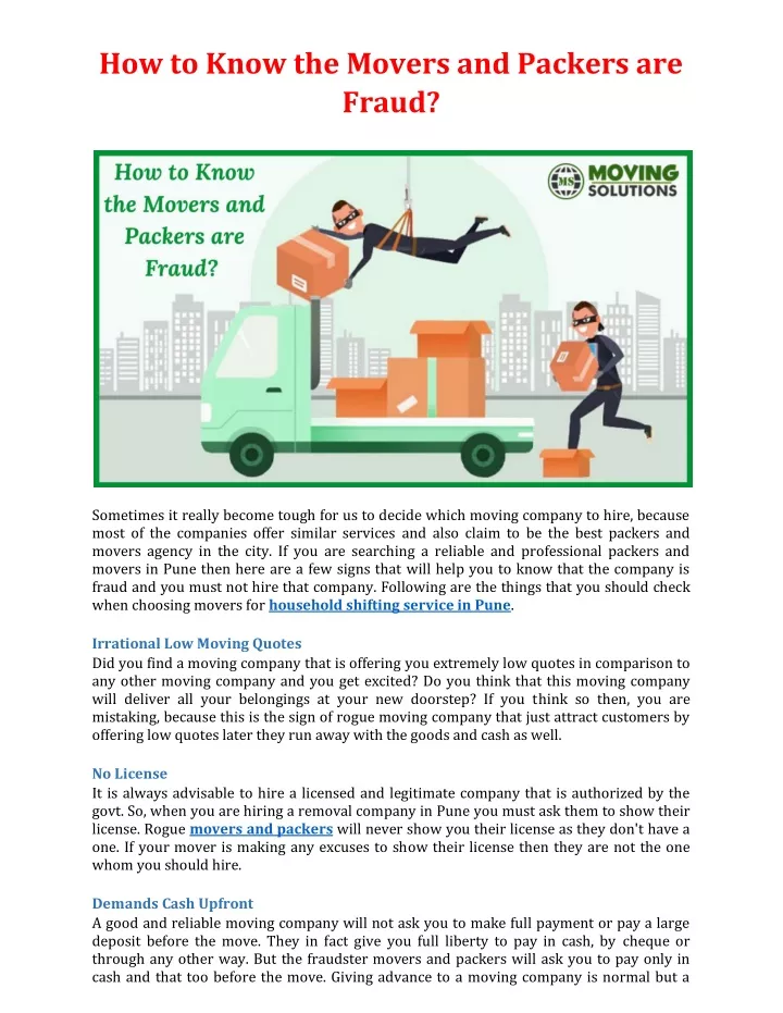 how to know the movers and packers are fraud