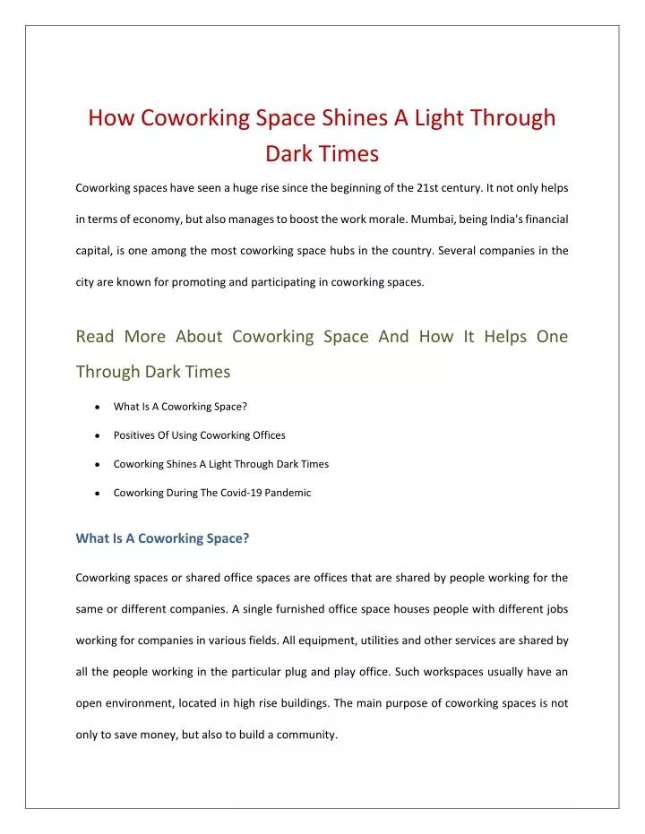 how coworking space shines a light through dark