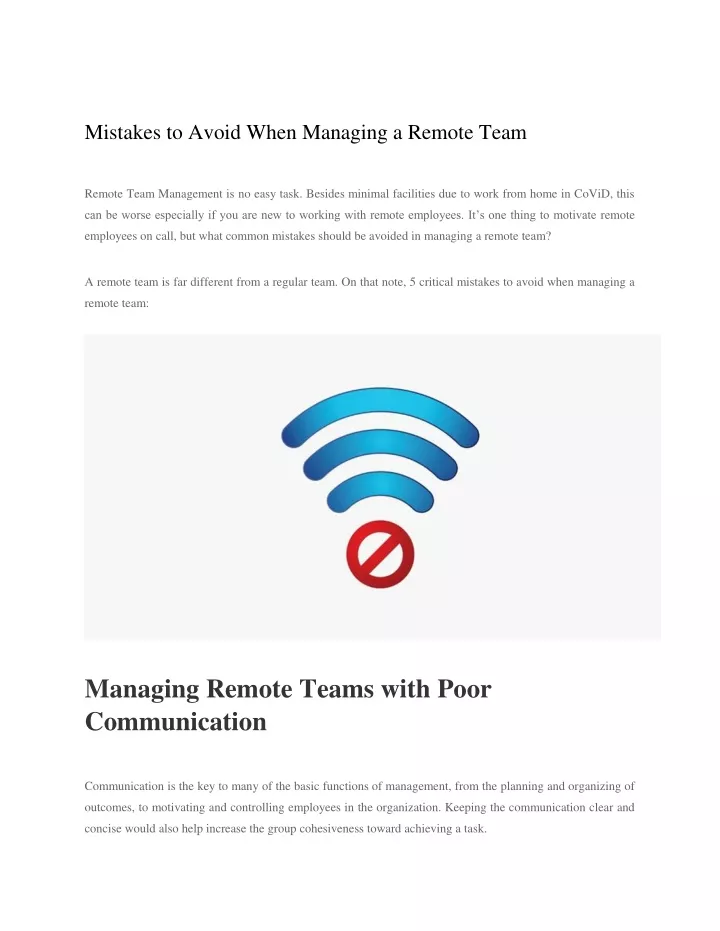 mistakes to avoid when managing a remote team