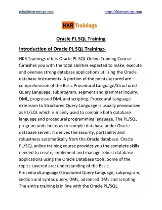 Learn Oracle PL SQL Training Online