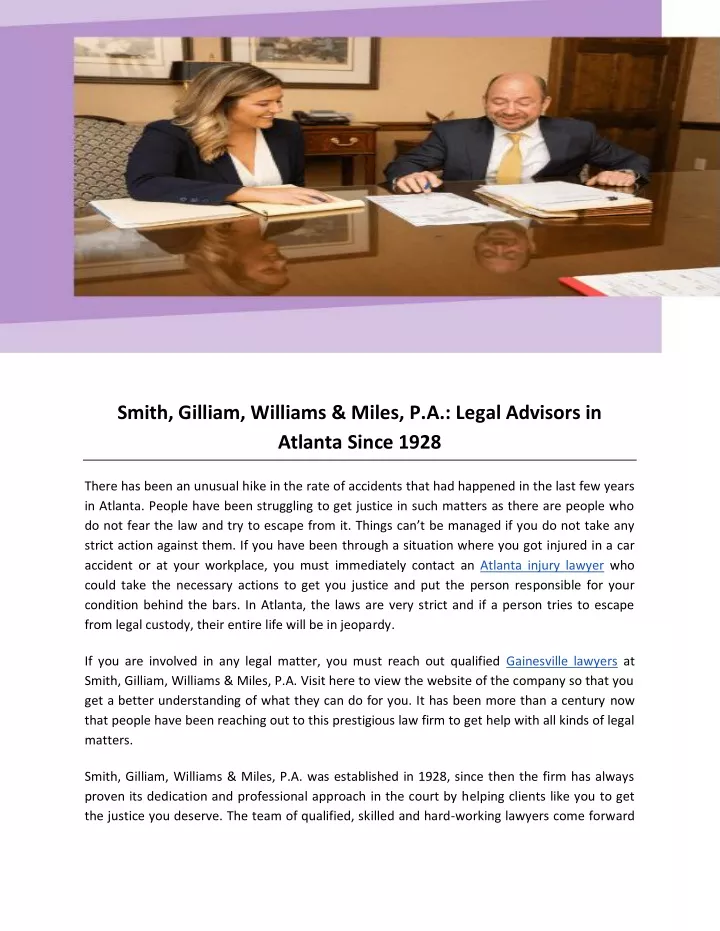 smith gilliam williams miles p a legal advisors