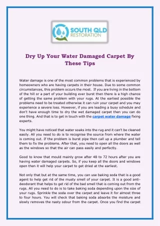 Dry Up Your Water Damaged Carpet By These Tips