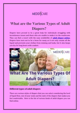 What are the Various Types of Adult Diapers?