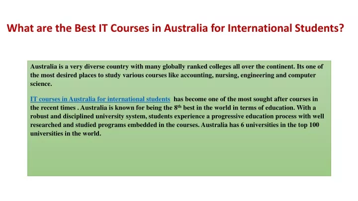 what are the best it courses in australia for international students