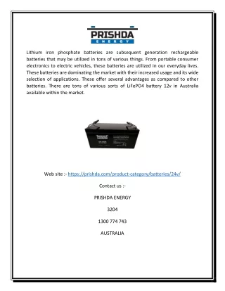 Lithium Iron Phosphate Battery 24v In Australia | Prishda.com