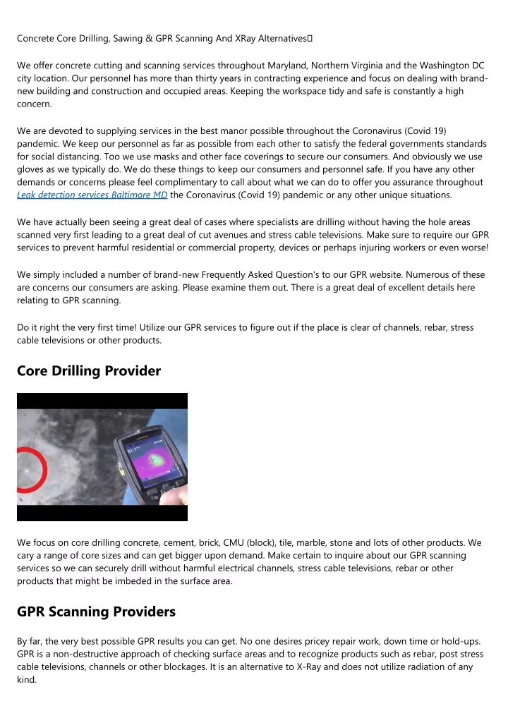 concrete core drilling sawing gpr scanning