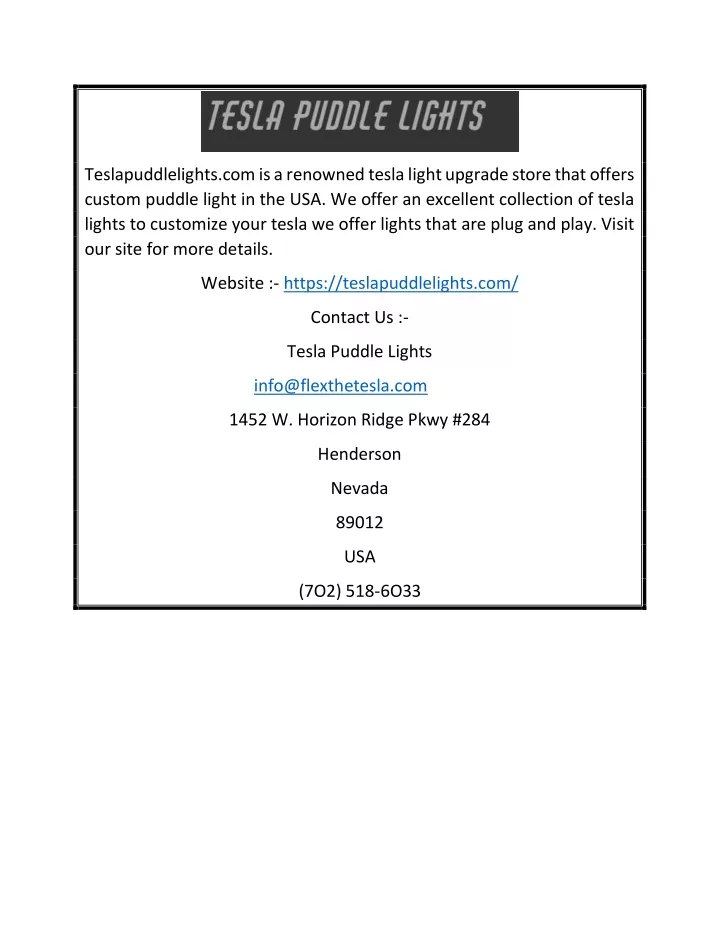 teslapuddlelights com is a renowned tesla light