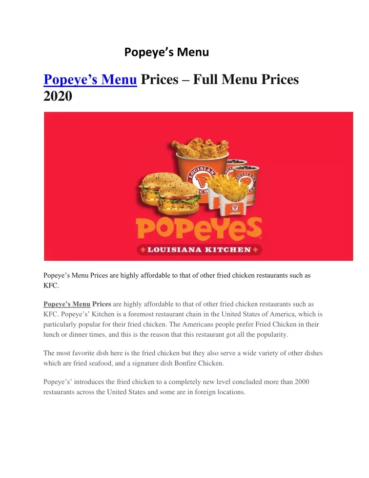popeye s menu