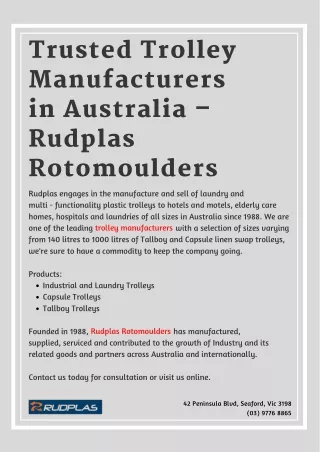 Trusted Trolley Manufacturers in Australia – Rudplas Rotomoulders