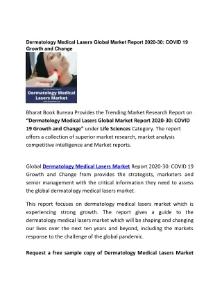 Dermatology Medical Lasers Global Market Report 2020-30: COVID 19 Growth and Change