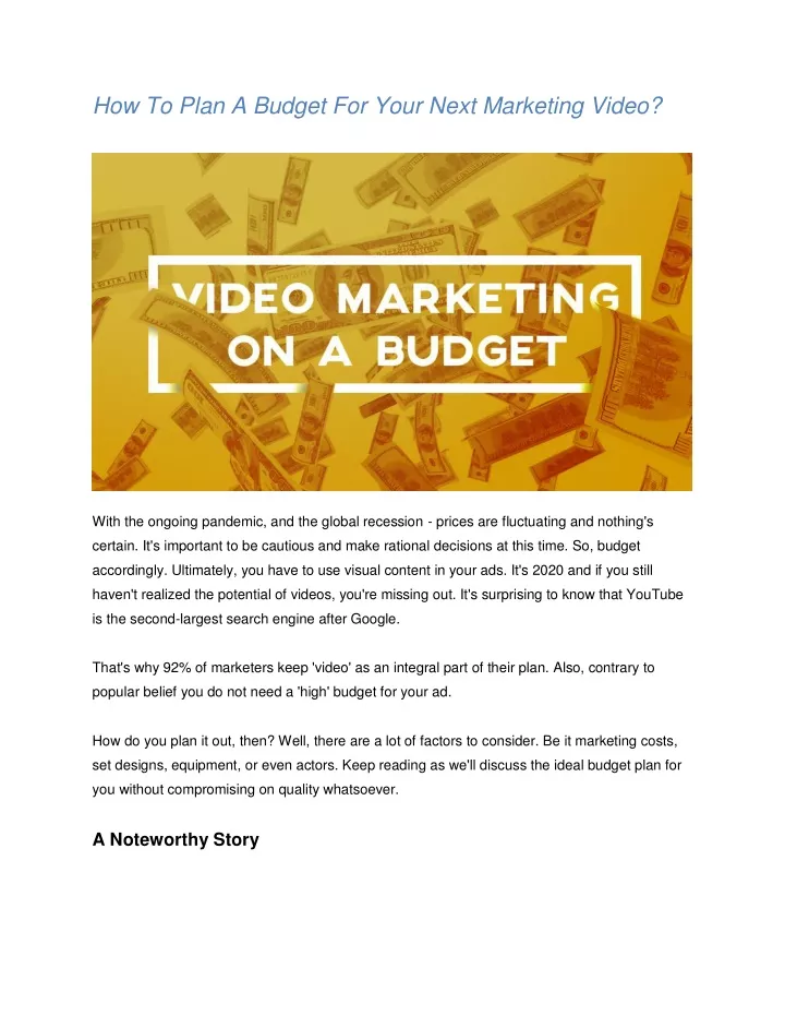 how to plan a budget for your next marketing video