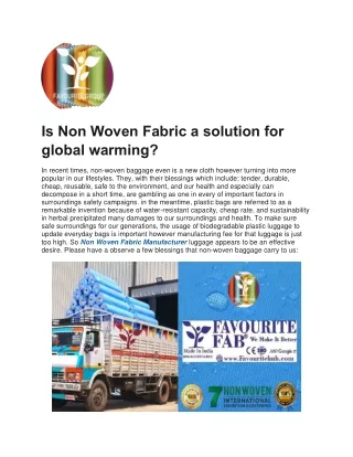 is non woven fabric a solution for global warming