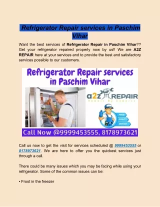 Best Refrigerator Repair Services in Paschim Vihar