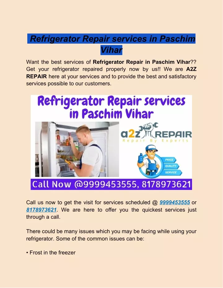 refrigerator repair services in paschim vihar