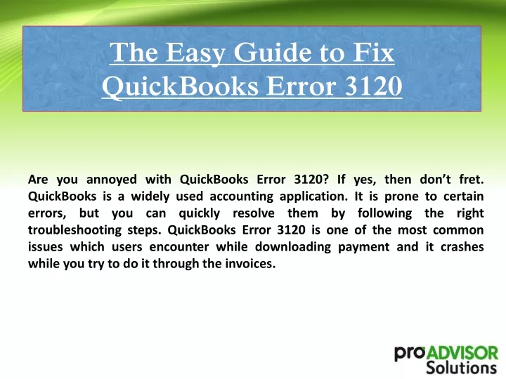 the easy guide to fix quickbooks error 3120